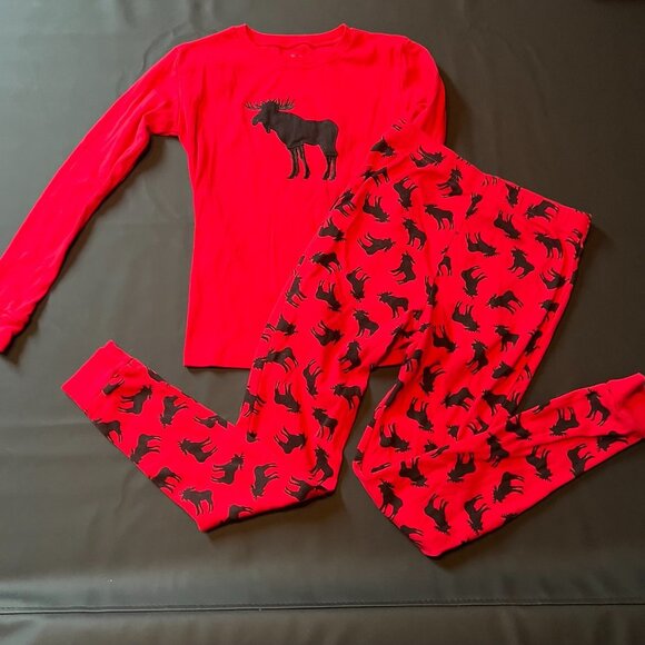 Leveret Moose Red Pajama Set Unisex Size 12 Slim - 0067 - Picture 4 of 4